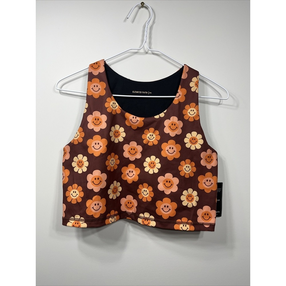 Elevated Women's Faith Size XXL Sleeveless Smiley Flower Bra Tank Festival